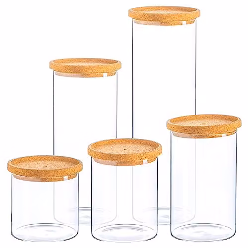 Argon Tableware Scandi Glass Storage Jar Set with Cork Lids, 5 Piece, Transparent