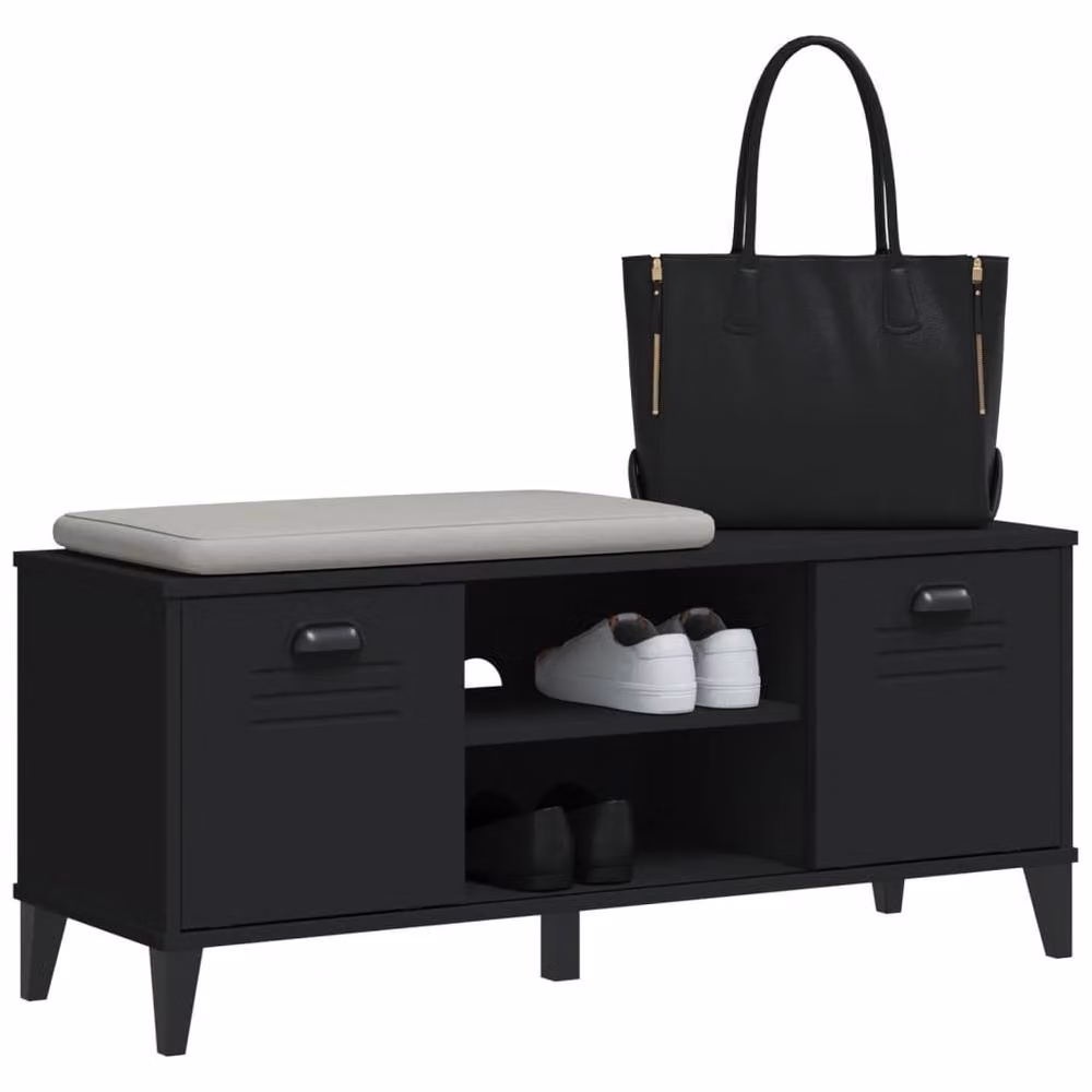 Berkfield Home VIKEN Shoe Bench in Black Solid Pine Wood, W/D/H: 106 x 35 x 45 cm – 4