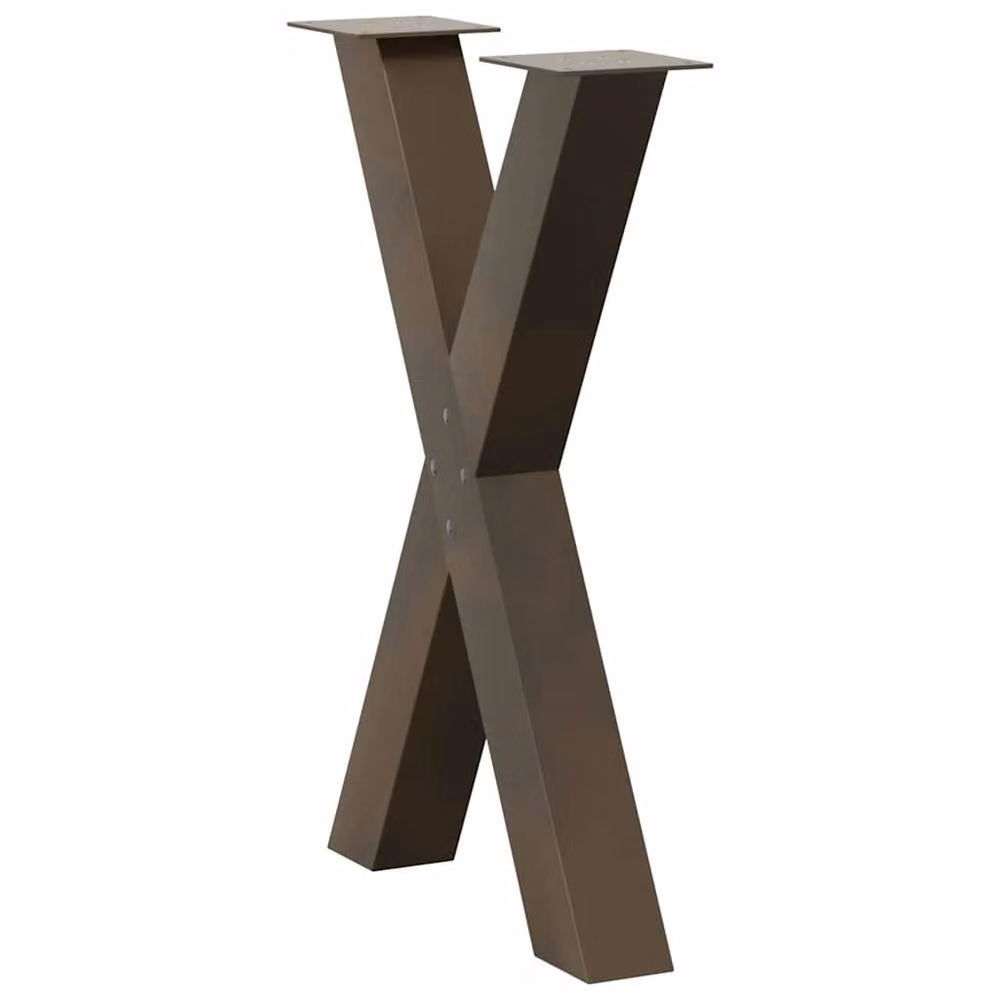 Berkfield Home Modern X-Shaped Dining Table Legs, 2 Pieces, Brown Powder-Coated Steel, H: 72-73 cm x W: 50 cm – 2