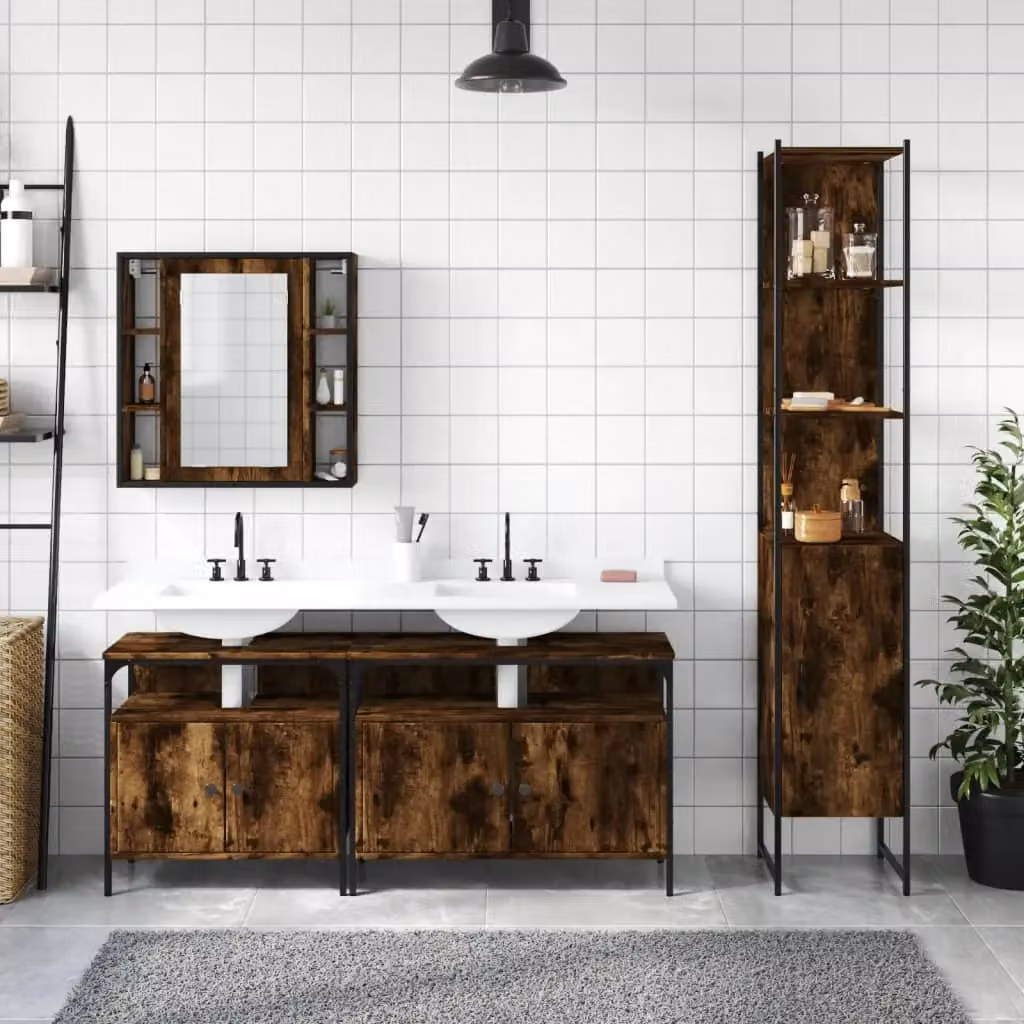 Berkfield Home 4 Piece Smoked Oak Bathroom Cabinet Set in Brown – 3