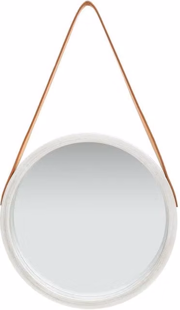 Berkfield Home Round Retro Hanging Wall Mirror with Strap, Silver, Diameter: 40 cm