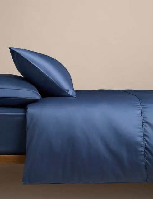 M&S Egyptian Cotton Mako Satin Duvet Cover Set, 230 Thread Count, Blue, 180 x 200 cm