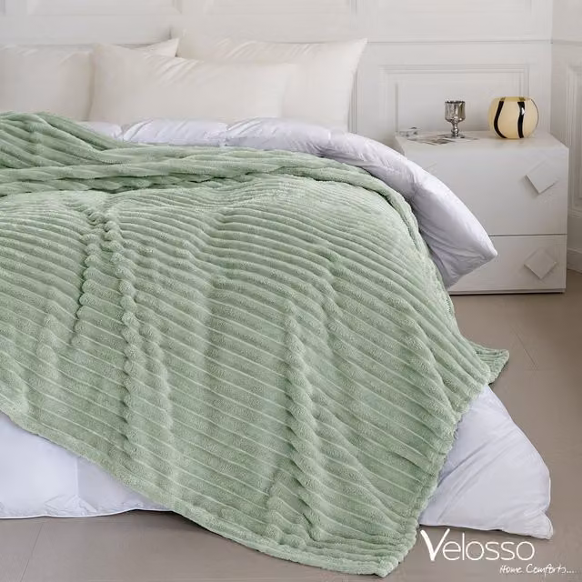 Velosso Super Soft Chunky Cord Blanket Throw in Green, W: 200 cm, D: 240 cm