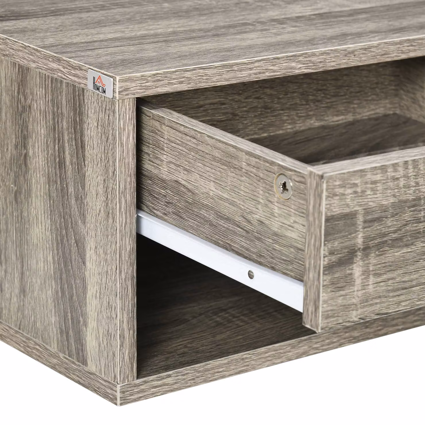 HOMCOM Set of Two Floating Bedside Tables with Drawer and Shelf, Brown Wood-Effect – 5