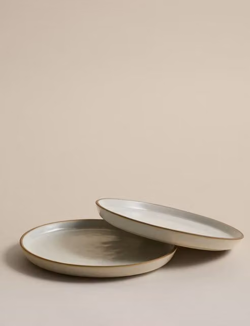 M&S Set of 2 Sand Beige Stoneware Picky Bits Side Plates