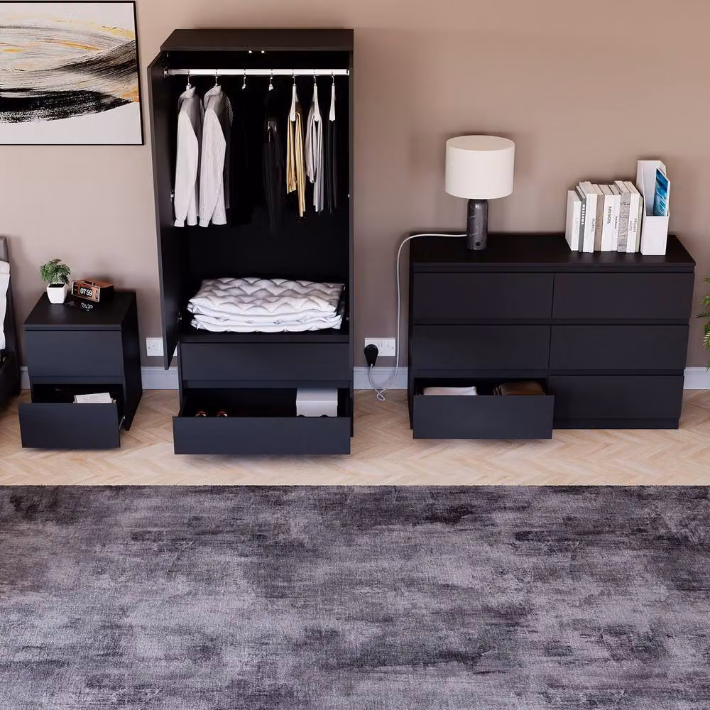 Vida Designs Modern Black Bedroom Set – 3