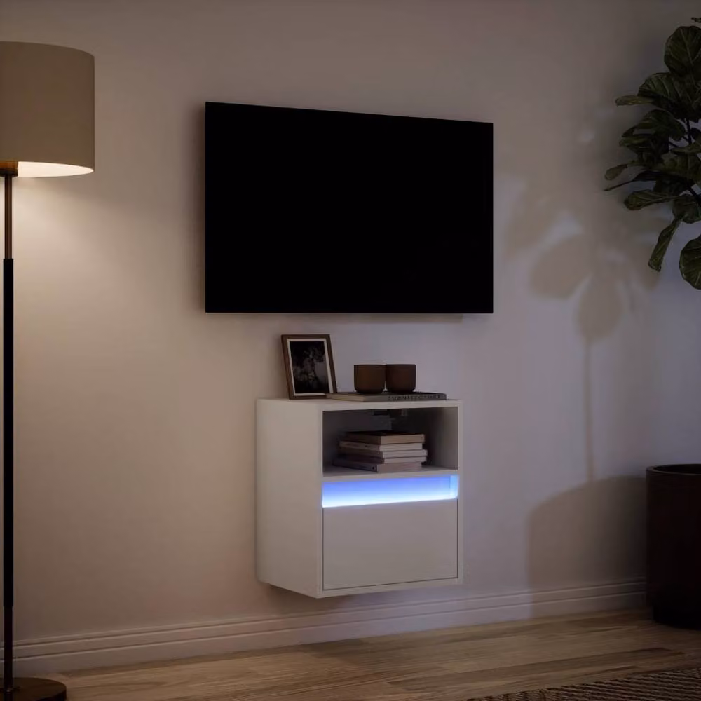 Berkfield Home TV Wall Cabinet with LED Lights in White, W/D/H: 41 x 31 x 45 cm – 3