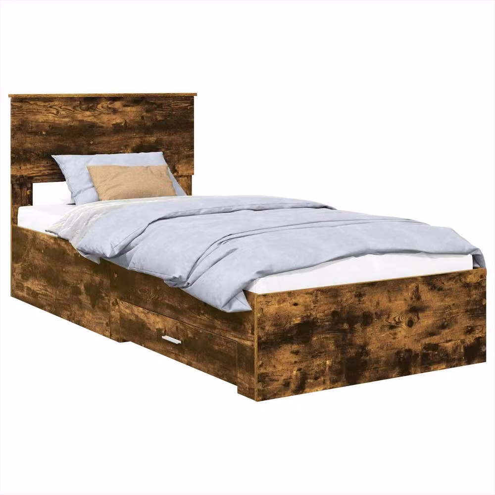 Berkfield Home Modern Bed Frame in Smoked Oak and Silver, W: 75 cm x L: 190 cm – 2