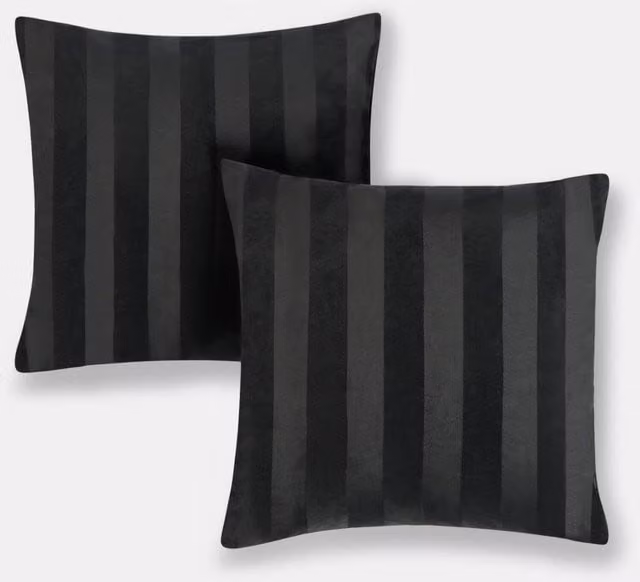 OHS Black Striped Velvet Square Cushion Covers