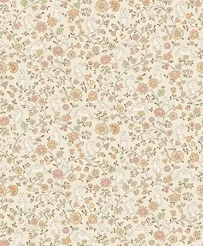Grandeco Liberty Floral Bunny Trail Nursery Textured Wallpaper in Natural Beige