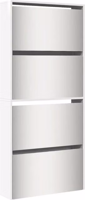 Berkfield Home 4-Layer High Gloss White Shoe Cabinet with Mirror, W/D/H: 63 x 17 x 134 cm