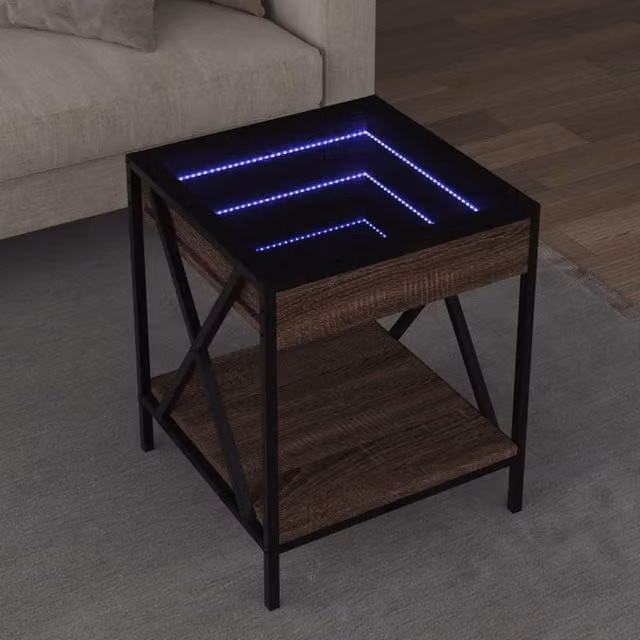 Berkfield Home Infinity LED Coffee Table in Brown Oak, W/D/H: 40 x 40 x 49 cm – 1