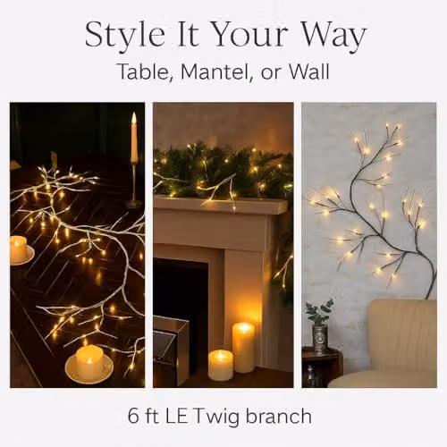 Marco Paul Rustic Birch Twig Garland with 48 Warm White LED Lights, 180 cm, Battery Operated – 4