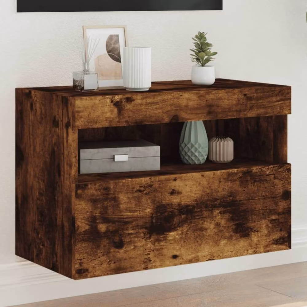 Berkfield Home TV Wall Cabinet with LED Lights in Smoked Oak Brown, W/D/H: 60 x 30 x 40 cm – 2