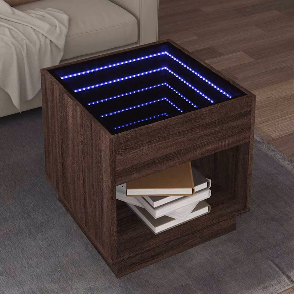 Berkfield Home Infinity LED Decorative Coffee Table in Brown Oak, W/D/H: 50 x 50 x 50 cm – 2