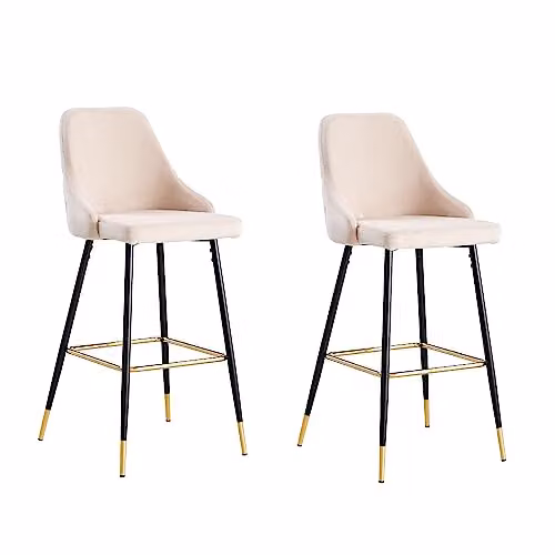 HYGRAD BUILT TO SURVIVE Set of 2 Padded Velvet Bar Stools in Beige with Metal Legs