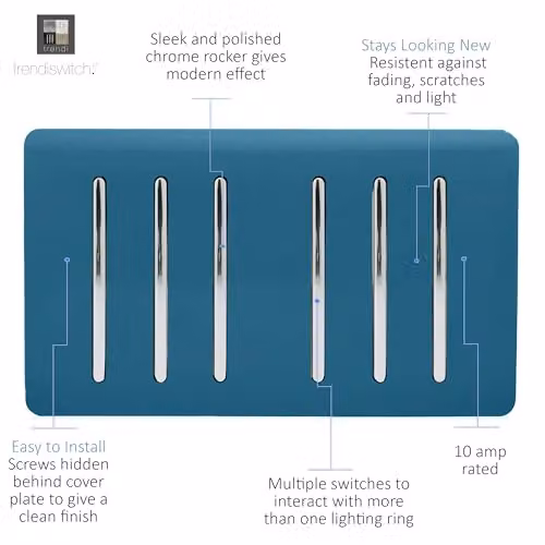 Trendi Modern Glossy 6 Gang 2 Way Tactile Light Switch, Midnight Blue – 2