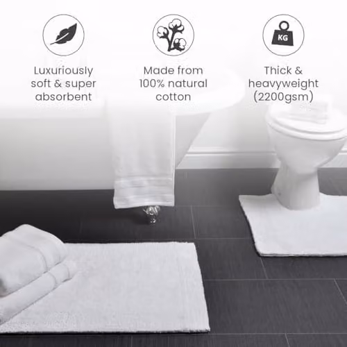 Allure Bath Fashions Reversible Heavyweight Cotton Bath Mat, White, W: 53 cm x D: 85 cm – 3
