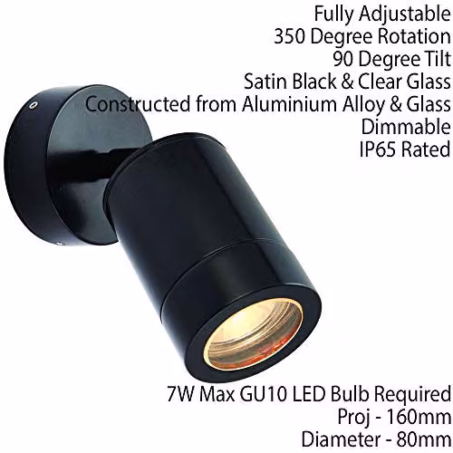 Loops IP65 Outdoor Adjustable Accent Spotlight in Black with Transparent Glass, GU10 Dimmable Downlight – 2