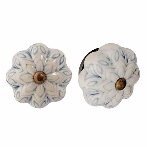 Nicola Spring Floral Ceramic Cabinet Knobs, Grey and Blue, Pack of 12 – 2