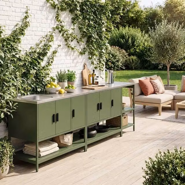 sweeek 3-Module Stainless Steel Outdoor Kitchen in Green, W/D/H: 120 x 51 x 142 cm