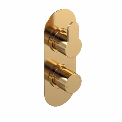 nuie Arvan ARV8TW02 Modern Concealed Round Twin Thermostatic Shower Valve with Diverter, Brushed Brass