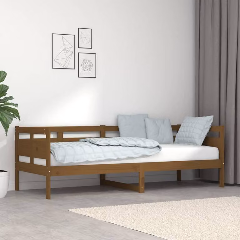 Berkfield Home Beautiful Day Bed in Brown Solid Pine Wood, W/D/H: 200 x 80 x 66 cm