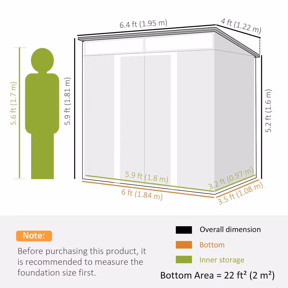 Rolipo Green Galvanised Metal Pent Shed with Sliding Doors and Side Vents, W/D/H: 195 x 122 x 200 cm – 4