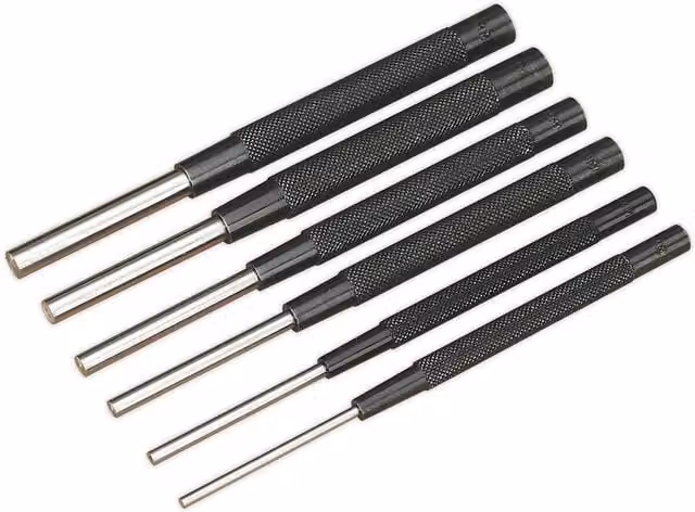 Loops 6 Piece Parallel Pin Punch Set with Knurled Barrel Grip in Silver Chromed Steel