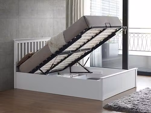 Bedmaster Malmo White Wooden Ottoman Storage Bed Frame with Lift Up Base, W/D/H: 180 x 200 cm