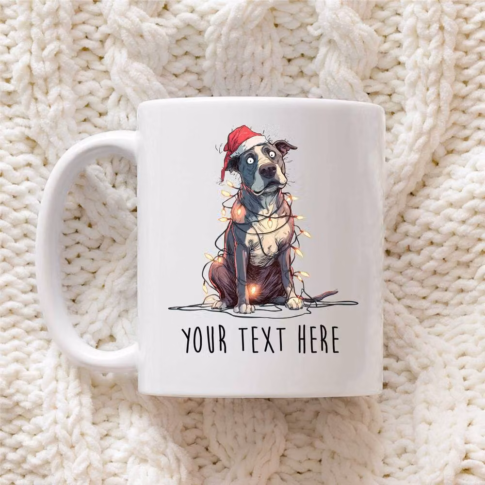 60 SECOND MAKEOVER Personalised Pitbull Christmas Lights Santa Hat Ceramic Mug, White – 2