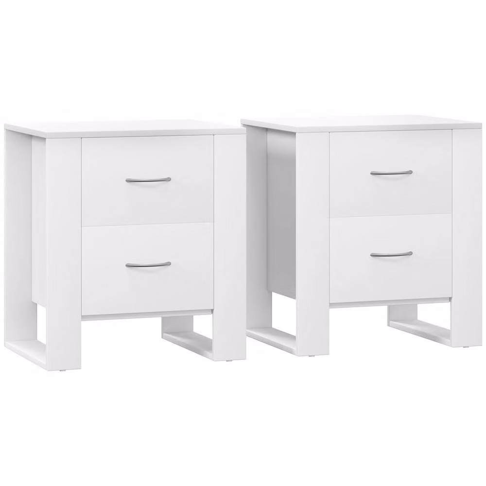Wyld Haus Zivika Momo Set of 2 White Bedside Tables with 2 Drawers and Silver Handles – 2