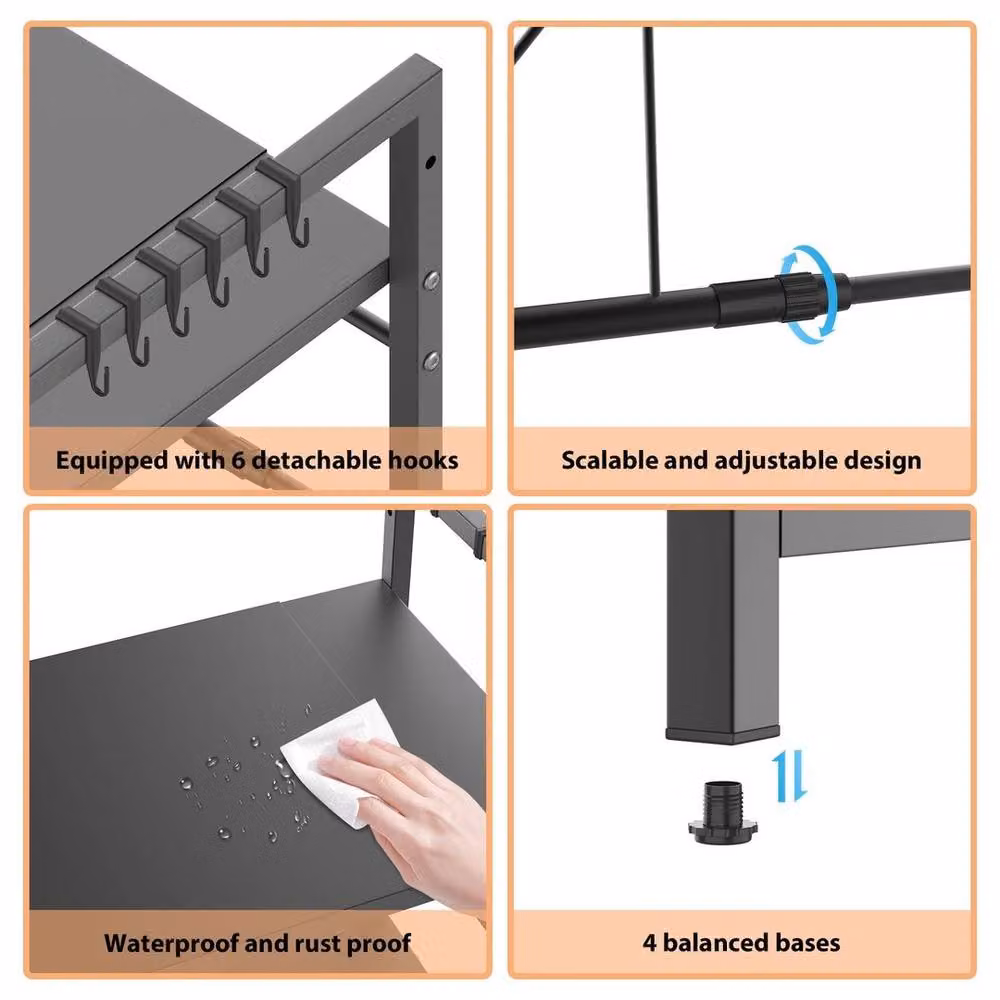 FLAVORA 3 Tier Adjustable and Extendable Metal Microwave Oven Rack in Black, W: 100 cm, D: 15 cm, H: 78 cm – 3