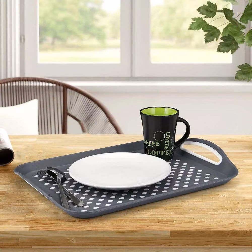 PAWNORA Set of 2 Grey Rectangular Anti-Slip Plastic Serving Trays – 3