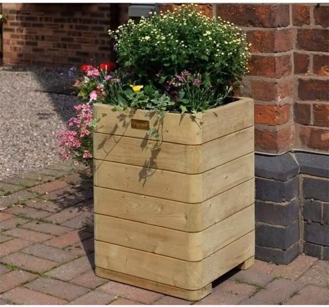 Cheshire Pressure Treated Tall Wood Planter in Brown