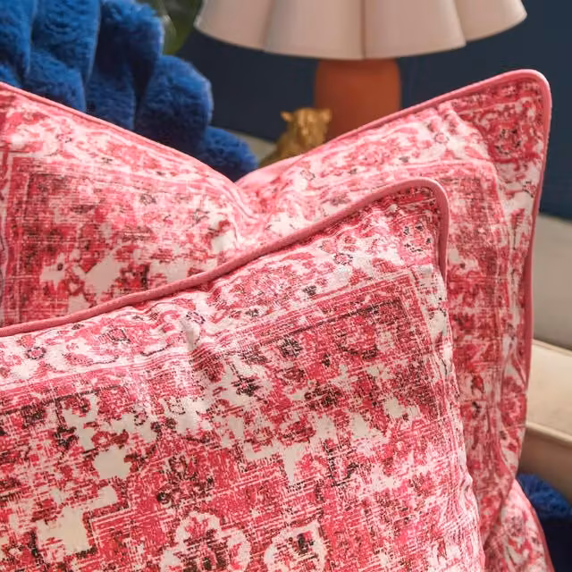 OHS Vintage Floral Printed Square Cushion Covers in Hot Pink