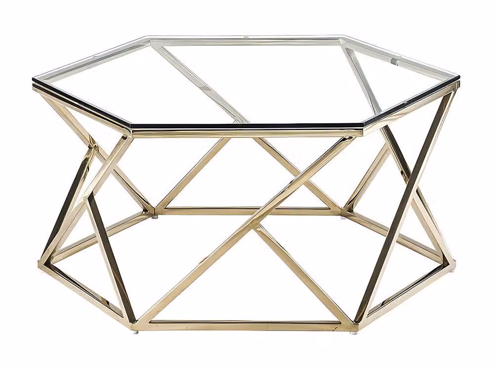 Vente-unique Keriane Hexagonal Coffee Table in Gold with Glass and Stainless Steel, W/D/H: 69.5 x 69.5 x 38.5 cm – 2