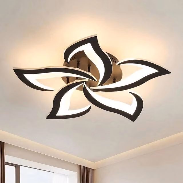EONLION Modern LED Flower Chandelier Ceiling Light in Black with Warm White Glow