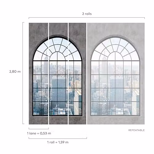 Grandeco New York Window Textured Mural in Grey and Multicolour, W: 280 cm, H: 159 cm – 3