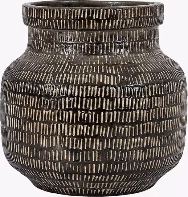 Perch & Parrow Score Wide Round Ceramic Tabletop Vase in Black