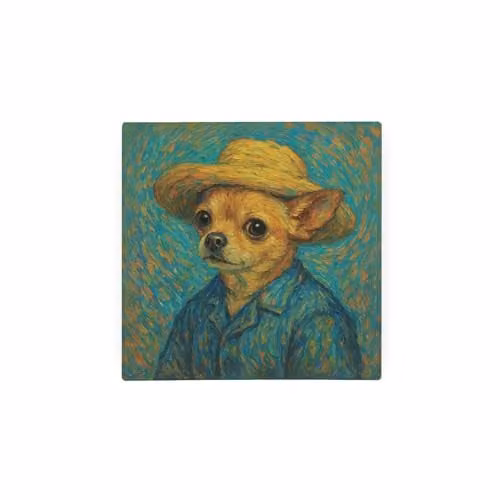 Purely Home Van Gogh Chihuahua Glass Hot Pot Stand, Multicolour Square Non-Slip Kitchen Trivet, W/D: 20 x 20 cm