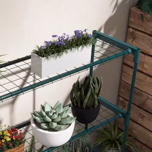 Outsunny Modern 4-Tier Metal Plant Stand, Green, W/D/H: 40 x 28 x 107 cm – 4