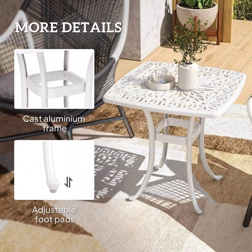 SPETLEK White Aluminium Outdoor Garden Side Table W/D/H: 54 x 54 x 52.5 cm – 2