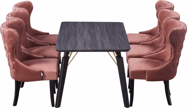 Mayfair Cosmo LUX Modern Rectangular Dining Set with Table and 6 Chairs in Pink, Black and Gold