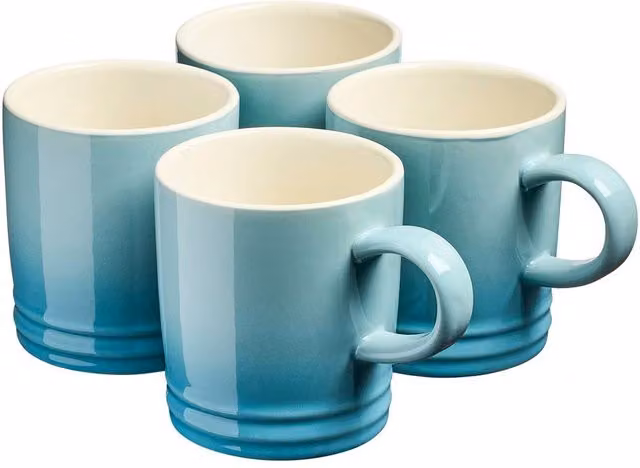 Cooks Professional 4 Piece Blue Stoneware Tea and Coffee Mug Set, 240ml per mug