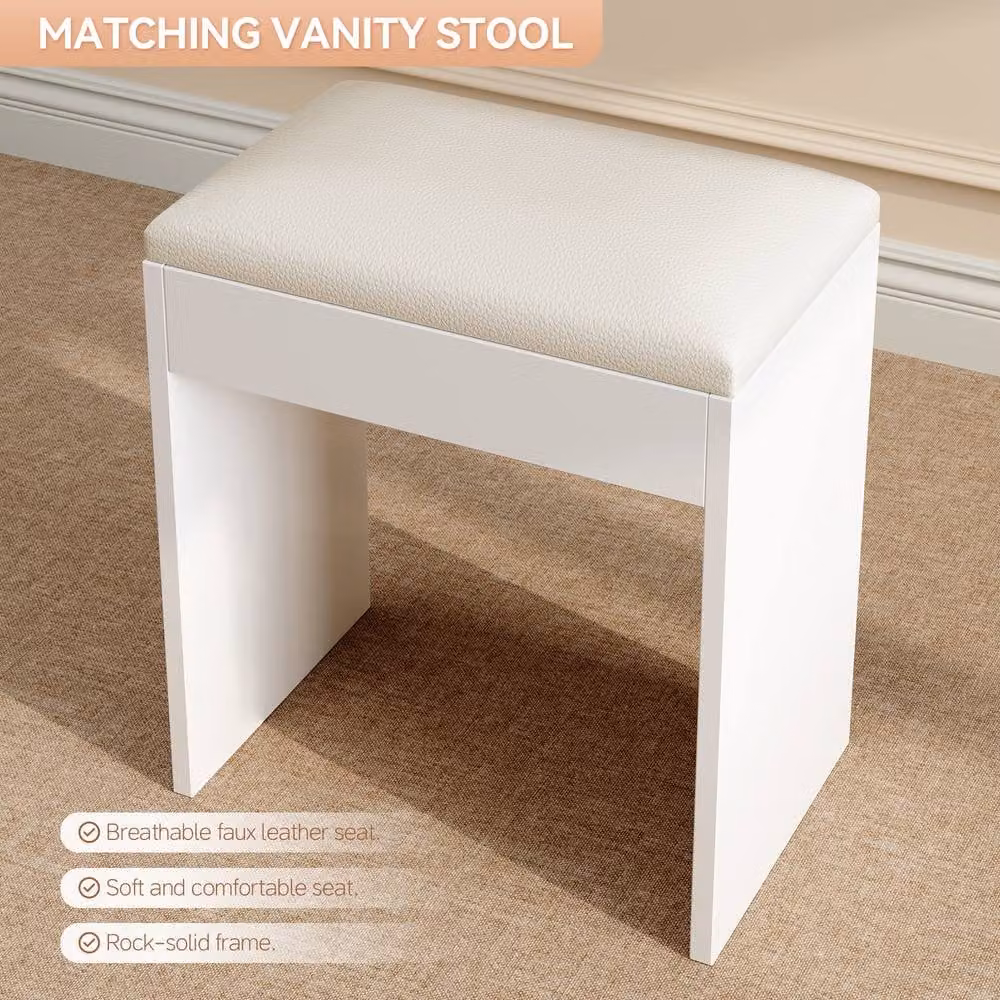 MCC Direct Tampa Dressing Table and Stool with Large Mirror and Drawer in White – 3
