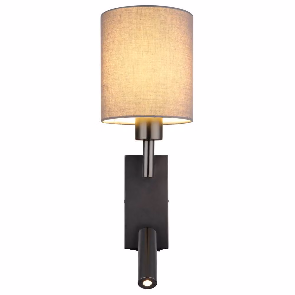 Netlighting Zamora Reading Wall Light in Matt Gunmetal with Grey Textile Shade, E27 – 3
