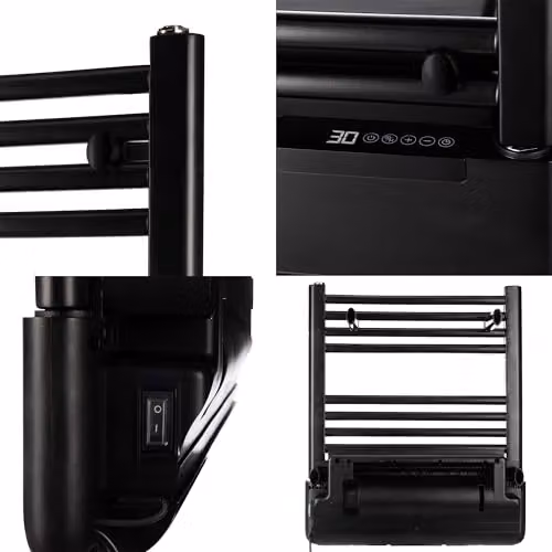TCP 2-in-1 Towel Warmer and Room Heater, 500W Heated Rail with 1kW Blower, Wall-Mounted Electric Bathroom Radiator, Black – 5