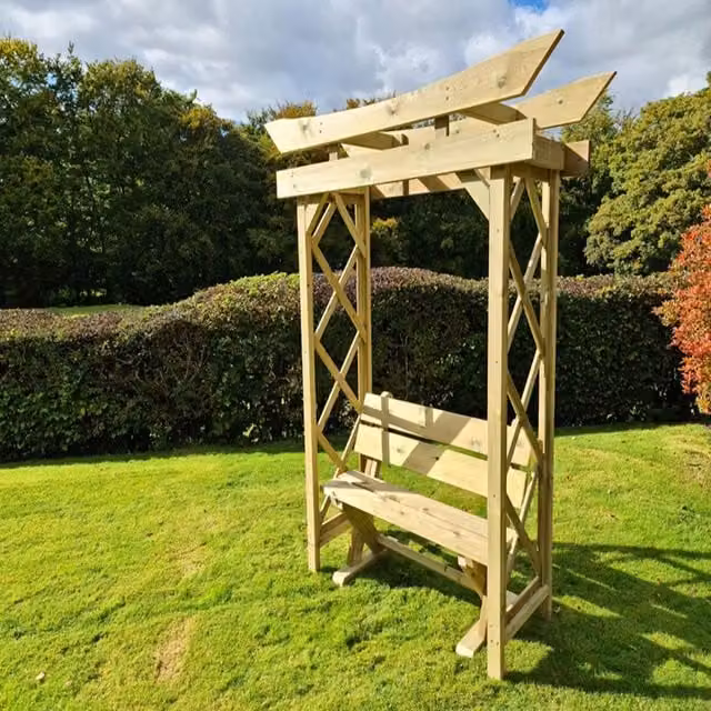 Churnet Valley Garden Furniture Ltd Tokyo 4ft Wooden Arch with Ashcombe Bench, Brown, W180 x D60 x H222 cm