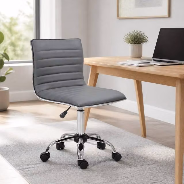 STILVORA Grey Faux Leather Modern Task Chair with 360 Degree Swivel and Castors – 1